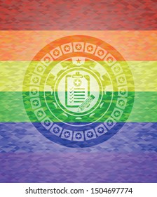 clinic history icon on mosaic background with the colors of the LGBT flag