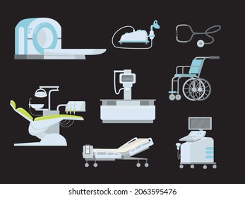 clinic hospital medical devices flat item illustration