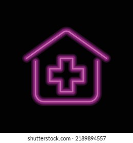 Clinic, hospital simple icon vector. Flat design. Purple neon on black background.ai