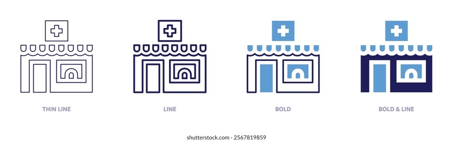 Clinic icon in 4 different styles. Thin Line, Line, Bold, and Bold Line. Duotone style. Editable stroke.