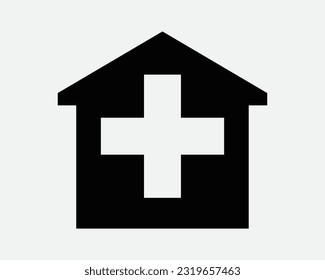 Clinic Icon. Hospital Healthcare Facility Medical Health Care Emergency Room. Black White Sign Symbol Illustration Artwork Graphic Clipart EPS Vector