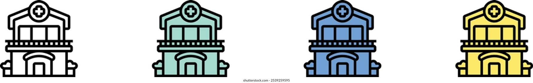 clinic icon. Outline, Green, Blue and Yellow Style Design Isolated On White Background