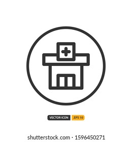 clinic icon in outline style. Vector logo design template. Modern design icon, symbol, logo and illustration. Vector graphics illustration and editable stroke. Isolated on white background.