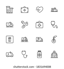 Conjunto de iconos de la clínica. Colección de logotipo de esquema negro de alta calidad para diseño de sitios web y aplicaciones móviles. Ilustración vectorial en un fondo blanco.