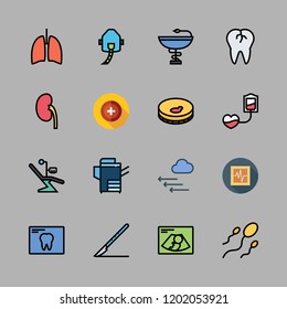 clinic icon set. vector set about broken tooth, sample, cardiogram and pharmacy icons set.