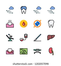 clinic icon set. vector set about kidney, dentist, blood and ultrasonography icons set.