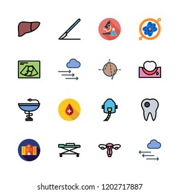 clinic icon set. vector set about oxygen, liver, cardiogram and blood icons set.