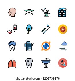 clinic icon set. vector set about lungs, stretcher, tooth and science icons set.