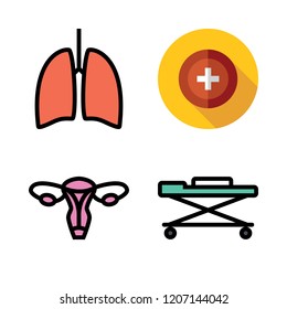 clinic icon set. vector set about health clinic, lungs, uterus and stretcher icons set.