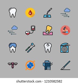 clinic icon set. vector set about broken tooth, sample, scalpel and pressure icons set.