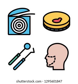 clinic icon set. vector set about sample, dental floss, plastic surgery and dentist tools icons set.