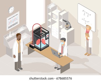 Clinic Laboratory With Medical 3D Printer And Professional Doctors