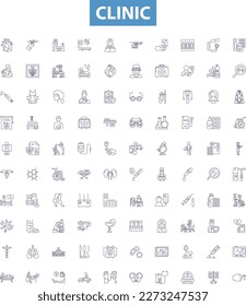 Clinic line icons, signs set. clinic, health, center, hospital, medical, care, health care, doctor, facility outline vector illustrations.