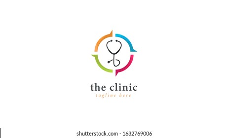 clinic logo with a concept of a stethoscope image combined with colorful circles