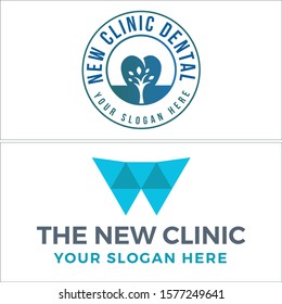The clinic logo design with circle tooth and tree blue vector suitable for dental pharmaceutical medical clinic healthy