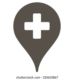 Clinic Map Pointer vector icon. Style is flat symbol, grey color, rounded angles, white background.