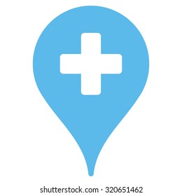 Clinic Map Pointer vector icon. Style is flat symbol, blue color, rounded angles, white background.