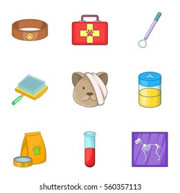 Clinic for pets icons set. Cartoon illustration of 9 clinic for pets vector icons for web
