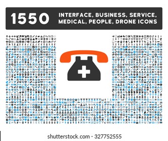 Clinic Phone and other web interface, business tools, people poses, medical service vector icons. Style is flat symbols, bicolored, rounded angles, white background.