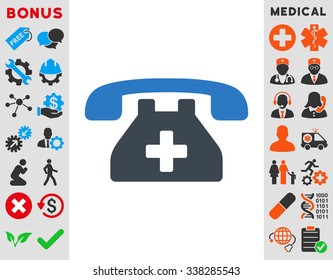 Clinic Phone vector icon with bonus. Style is bicolor flat symbol, smooth blue colors, rounded angles, white background.