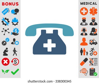 Clinic Phone vector icon with bonus. Style is bicolor flat symbol, cyan and blue colors, rounded angles, white background.