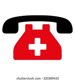 Clinic Phone vector icon. Style is bicolor flat symbol, intensive red and black colors, rounded angles, white background.