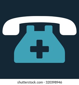 Clinic Phone vector icon. Style is bicolor flat symbol, blue and white colors, rounded angles, dark blue background.