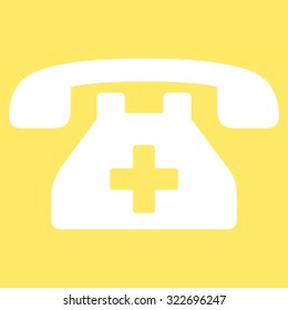 Clinic Phone vector icon. Style is flat symbol, white color, rounded angles, yellow background.
