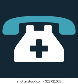 Clinic Phone vector icon. Style is bicolor flat symbol, blue and white colors, rounded angles, dark blue background.