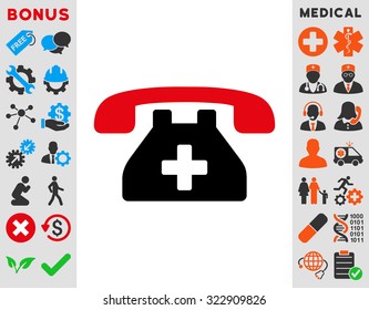 Clinic Phone vector icon. Style is bicolor flat symbol, intensive red and black colors, rounded angles, white background.