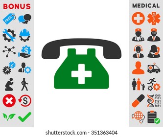 Clinic Phone vector icon. Style is bicolor flat symbol, green and gray colors, rounded angles, white background.