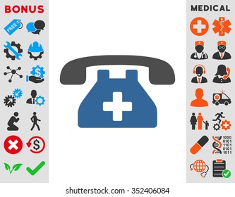 Clinic Phone vector icon. Style is bicolor flat symbol, cobalt and gray colors, rounded angles, white background.