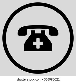 Clinic Phone vector icon. Style is flat circled symbol, black color, rounded angles, light gray background.