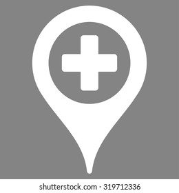 Clinic Pointer vector icon. Style is flat symbol, white color, rounded angles, gray background.