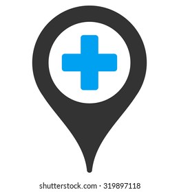 Clinic Pointer vector icon. Style is bicolor flat symbol, blue and gray colors, rounded angles, white background.