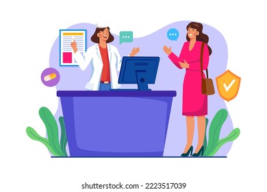 Clinic Reception Illustration concept on white background