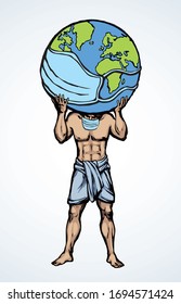 Clinic sars 2019 immune eco prevent hazard warn care 19 attent alert. Danger cold flu breath patient icon sign. Art cartoon graphic strong politic master titan manage lift heavy work control vector