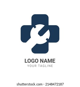 Coche de servicio de clínica. Logo de la clínica creativo. Inspiración en la idea de diseño de logotipo de mantenimiento