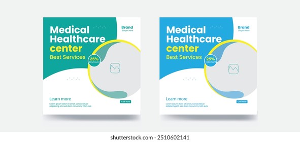 Projeto de banner de postagem de mídia social clínica e modelo de plano de fundo de panfleto de banner de assistência médica