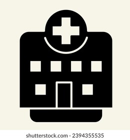 Klinisches solides Symbol. Piktogramm im Stil eines Krankenhauses auf weißem Hintergrund. Medizinische Institution mit Kreuz auf der Spitze für mobiles Konzept und Web-Design. Vektorgrafik