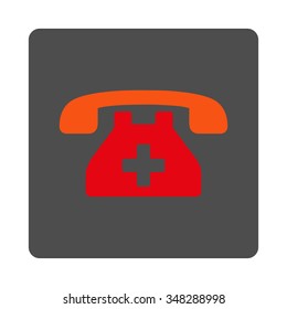 Clinic Telephone vector icon. Style is flat rounded square gray button with red symbol, white background.