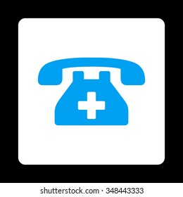 Clinic Telephone vector icon. Style is flat rounded square button, blue and white colors, black background.