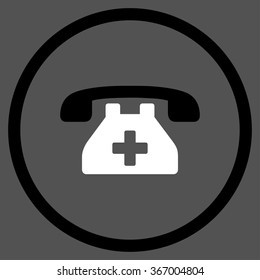 Clinic Telephone vector icon. Style is bicolor flat circled symbol, black and white colors, rounded angles, gray background.