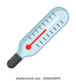 Clinic thermometer for measuring the body temperature. Vector falt illustration. High body temperature, fever