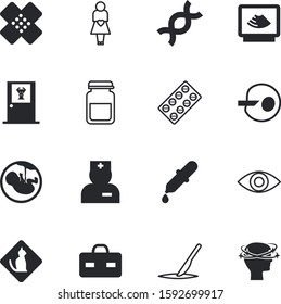 clinic vector icon set such as: bandage, diagnostic, uniform, happy, fertilization, hurt, motherhood, girl, suitcase, ultrasonography, attack, briefcase, eyeball, insemination, young, dropper, pain