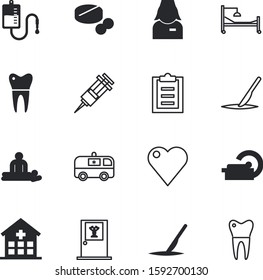 clinic vector icon set such as: vaccine, form, occupation, people, door, button, road, day, document, disposable, van, device, test, ray, radiology, page, intern, tomographs, profession, cross