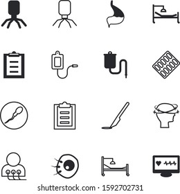 clinic vector icon set such as: examination, heartbeat, pill, tube, bubble, knife, analysis, ache, work, reproductive, semen, surgeon, up, digital, syringe, handle, tumor, spermatozoon, transfer
