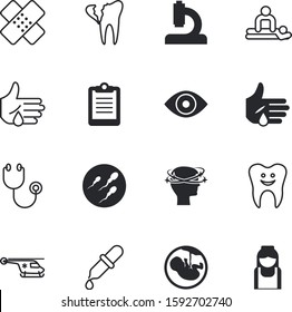 clinic vector icon set such as: therapy, sky, fetus, search, page, paper, education, pipette, unborn, root, stomatology, rubber, pulse, caries, injured, infertility, pharmacy, practitioner, patches
