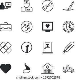 clinic vector icon set such as: mother, embryo, procreation, resonance, life, bandaid, protection, building, science, band, scientist, label, bag, pictogram, bandage, february, intervention, brief