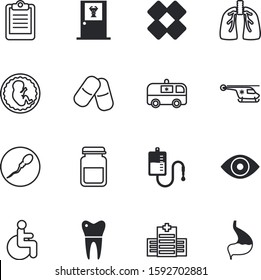 clinic vector icon set such as: trachea, cross, work, donation, road, bandaid, handicap, check, disable, questionnaire, room, spectrum, person, breath, man, heal, wound, computer, education, part